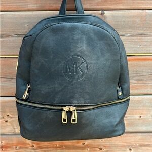 Michael Kors Black Leather Backpack with Gold Zippers